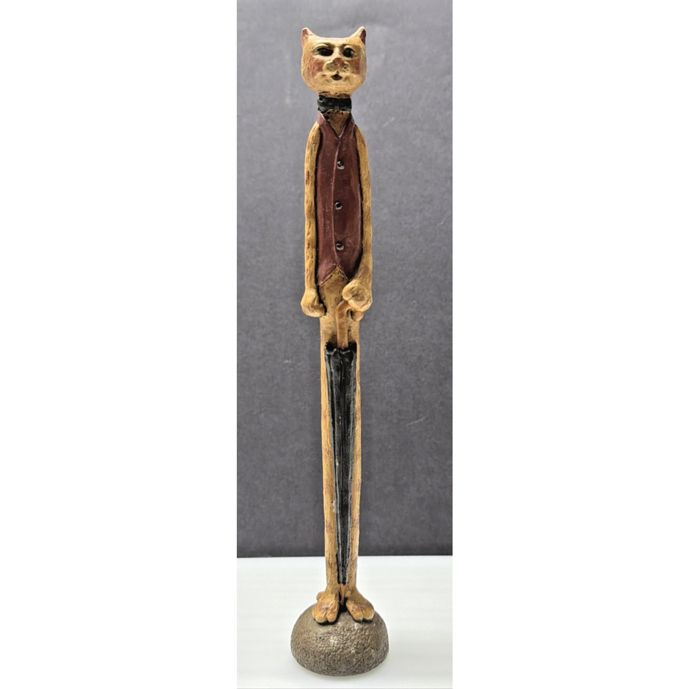 Vintage Folk Art Jim Shore Pencil Cat Man With Umbrella JS As Is